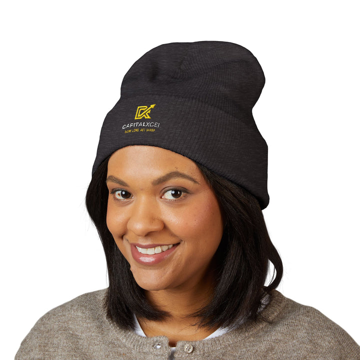 CapitalXcel logo embroidered on a cuffed knit beanie – front vi
