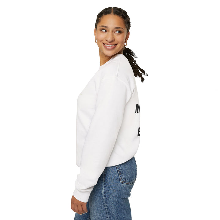 Unisex motivational crewneck sweatshirt with bold back print ‘Sleep Is for Millionaires. I’m Still Building.’ designed for entrepreneurs and goal-setters.