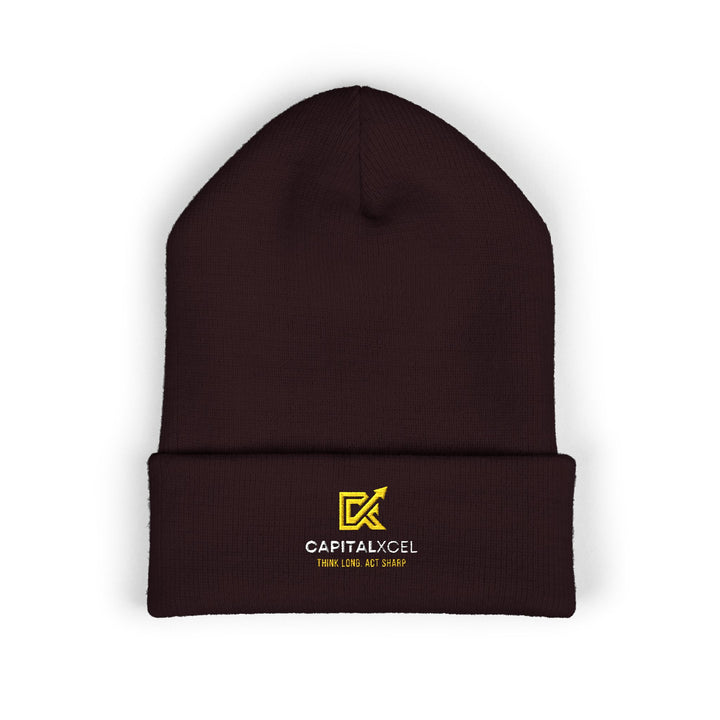 CapitalXcel logo embroidered on a cuffed knit beanie – front view