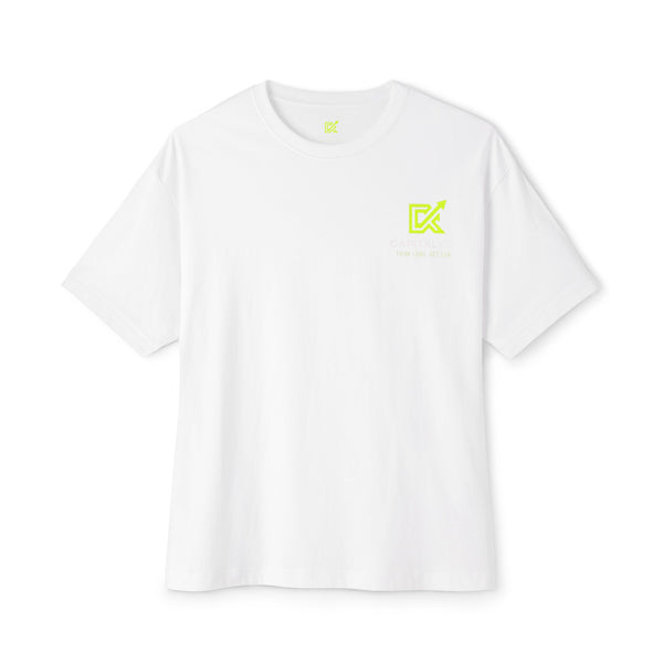 Unisex oversized boxy tee with "Every Day Is a Business Day" slogan, relaxed fit, dropped shoulders, and soft cotton fabric for comfort and style.