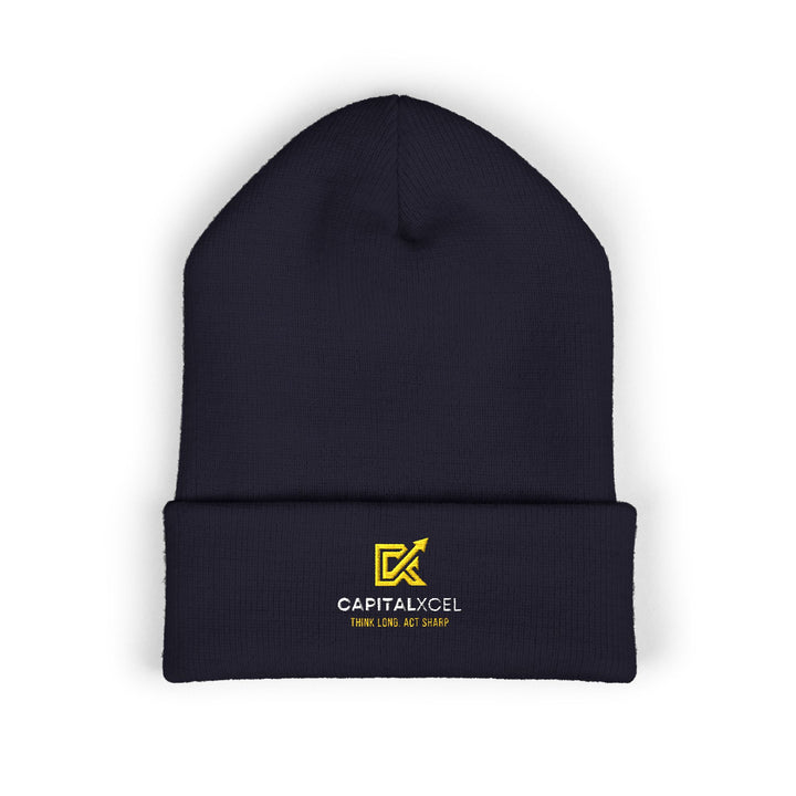 CapitalXcel logo embroidered on a cuffed knit beanie – front view
