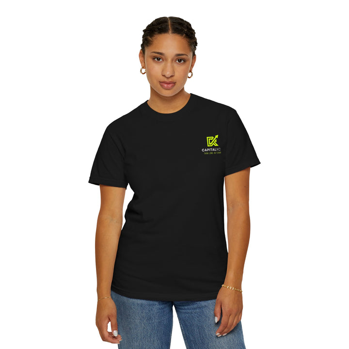 Unisex "Built Different, Paid Different" motivational t-shirt in garment-dyed fabric, offering relaxed fit and unique texture for a stylish, comfortable everyday look.