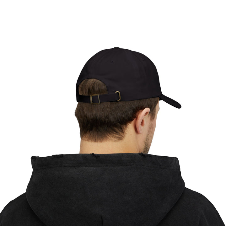 Classic dad cap with motivational slogan "Make Passive Income. Think Long. Act Sharp." embroidered on front, unstructured low-profile fit with antique brass buckle closure.