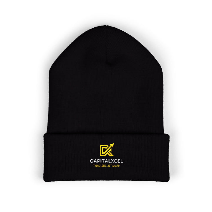 CapitalXcel logo embroidered on a cuffed knit beanie – front view