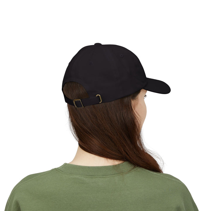 Classic dad cap with motivational slogan "Make Passive Income. Think Long. Act Sharp." embroidered on front, unstructured low-profile fit with antique brass buckle closure.