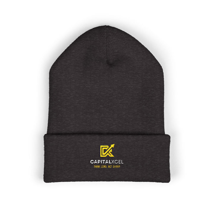 CapitalXcel logo embroidered on a cuffed knit beanie – front view