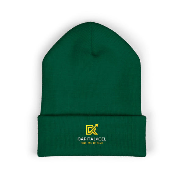 CapitalXcel logo embroidered on a cuffed knit beanie – front view