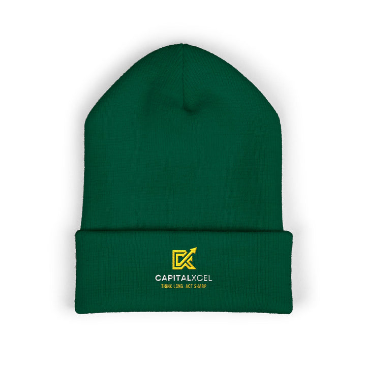 CapitalXcel logo embroidered on a cuffed knit beanie – front view