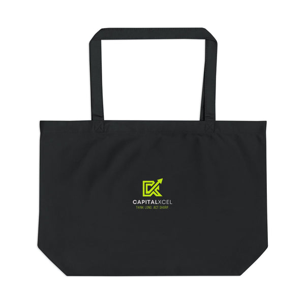 Large organic cotton tote bag with CapitalXcel logo – minimalist black print