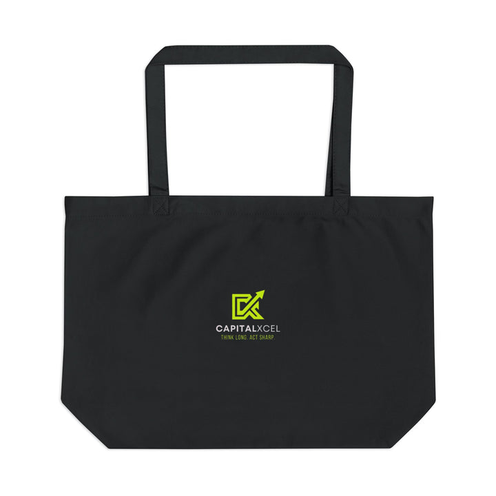Large organic cotton tote bag with CapitalXcel logo – minimalist black print