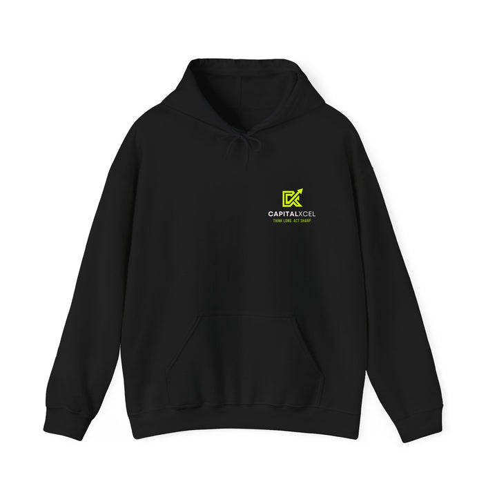 Unisex hoodie in black with CapitalXcel logo embroidered 