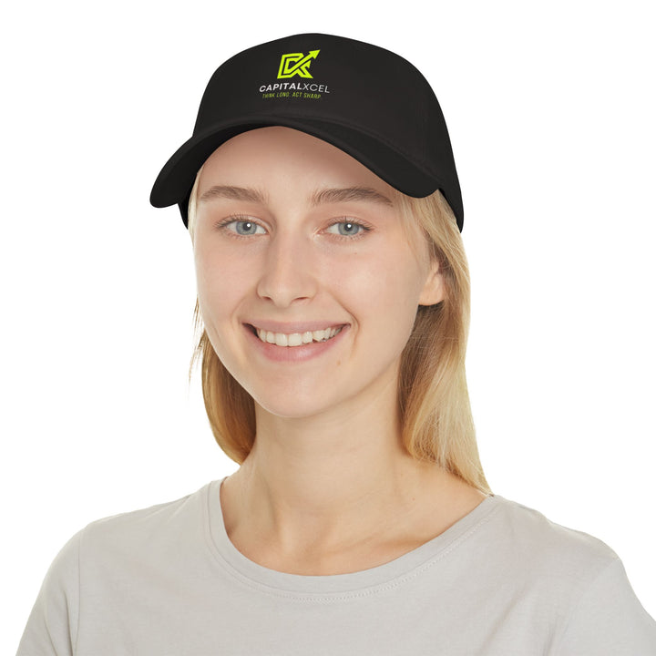 Unisex CapitalXcel low profile cotton baseball cap with adjustable Velcro® strap, designed for breathable, everyday style.

