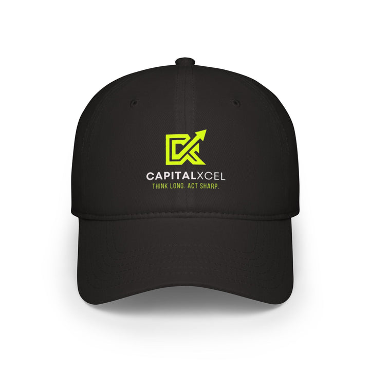 Unisex CapitalXcel low profile cotton baseball cap with adjustable Velcro® strap, designed for breathable, everyday style.


