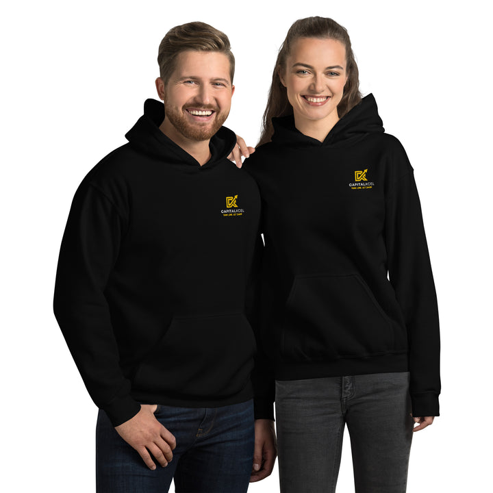 Unisex hoodie in black with CapitalXcel logo embroidered 