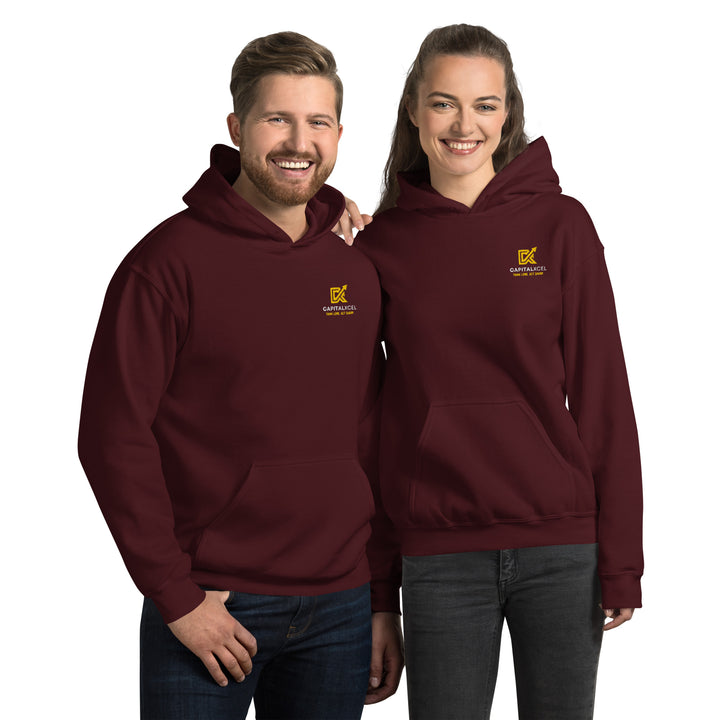 Unisex hoodie in black with CapitalXcel logo embroidered 