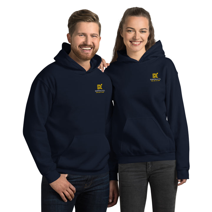 Unisex hoodie in black with CapitalXcel logo embroidered 
